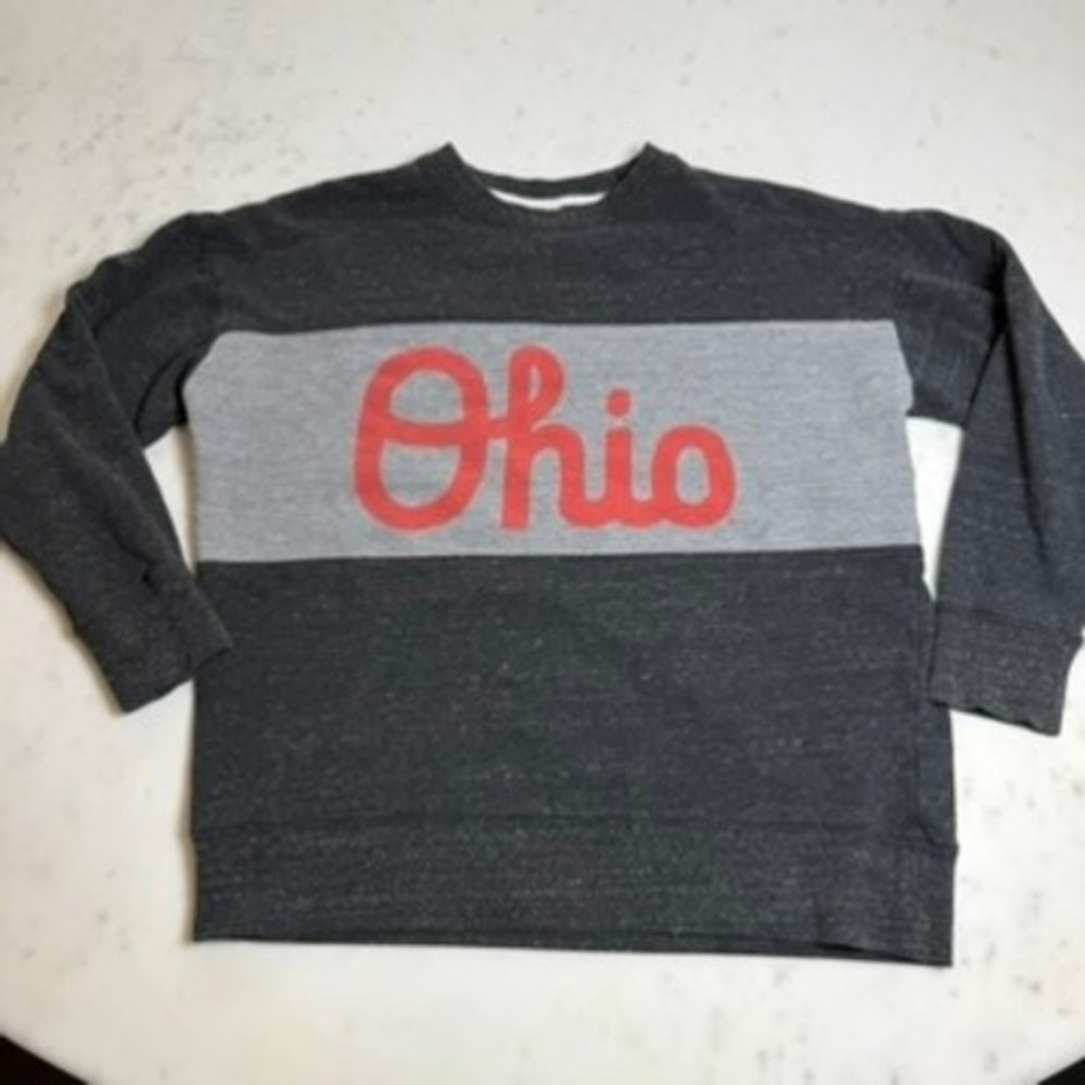 Homage‎ Ohio State University Sweatshirt L Charcoal Grey Red Good Colorblock